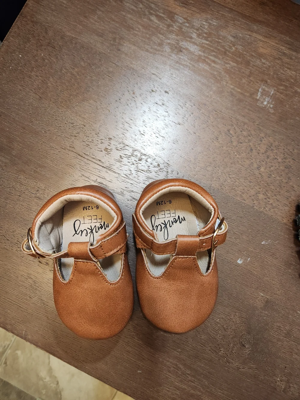 Monkey Feet Tan T-Strap Baby Walker Shoes